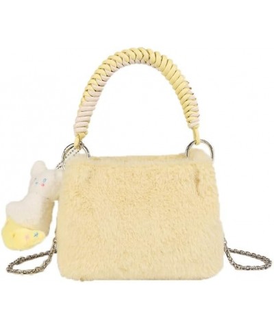 Autumn and Winter New Cute Pink Handheld Plush Bag, Small and Popular Trendy Woven Handheld Plush Shoulder Bag Pink Yellow $4...