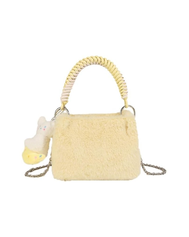 Autumn and Winter New Cute Pink Handheld Plush Bag, Small and Popular Trendy Woven Handheld Plush Shoulder Bag Pink Yellow $4...