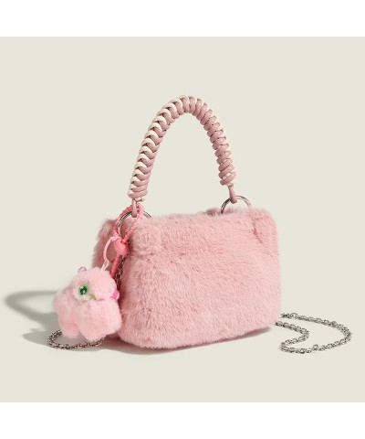 Autumn and Winter New Cute Pink Handheld Plush Bag, Small and Popular Trendy Woven Handheld Plush Shoulder Bag Pink Yellow $4...