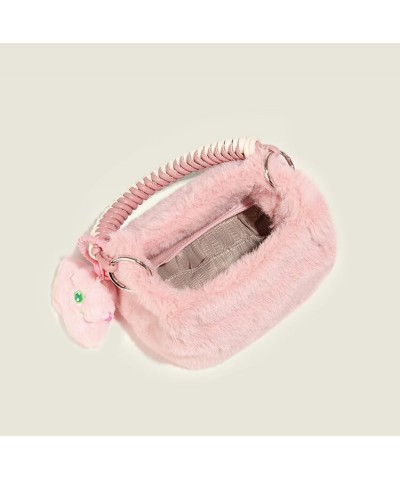 Autumn and Winter New Cute Pink Handheld Plush Bag, Small and Popular Trendy Woven Handheld Plush Shoulder Bag Pink Yellow $4...