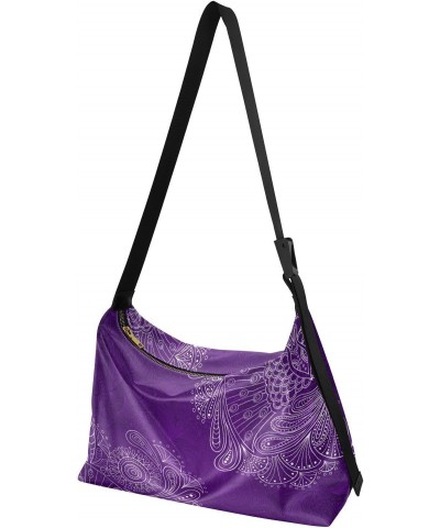 Women Boho Bag Boho Chic Purple Mandala Shoulder Bag PU Leather Pouch Crossbody Bag Large Tote Handbag For Quick Getaway Week...