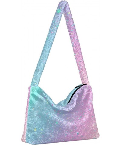 Women Boho Handbag Glitter Magic Color Underarm Bag Tote Bag Shoulder Bag Crossbody Bag Fluffy Cell Phone Purse Lady Travel P...