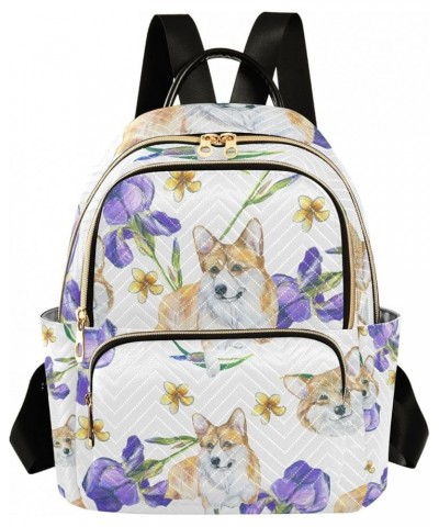 Women Backpack Corgi Purple Flower Anti-Theft Travel Backpack with Luggage Belt Lightweight Handbag Lady Purse Roomy Double Z...