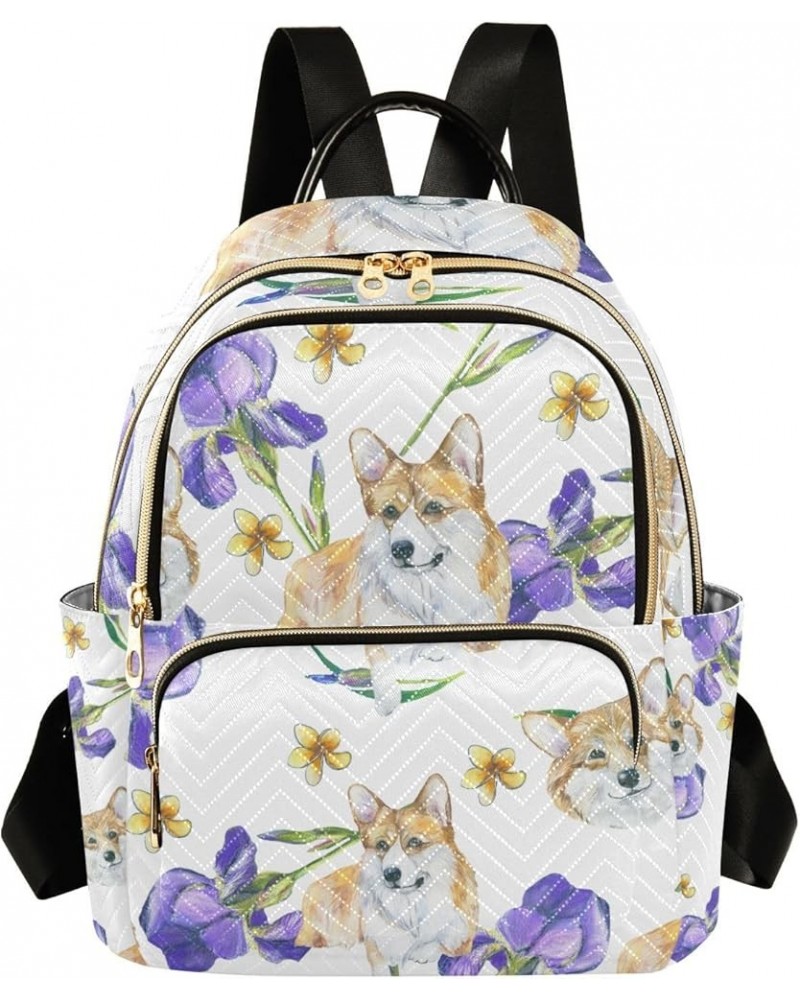 Women Backpack Corgi Purple Flower Anti-Theft Travel Backpack with Luggage Belt Lightweight Handbag Lady Purse Roomy Double Z...