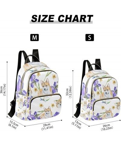 Women Backpack Corgi Purple Flower Anti-Theft Travel Backpack with Luggage Belt Lightweight Handbag Lady Purse Roomy Double Z...