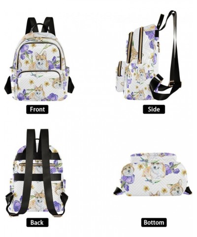 Women Backpack Corgi Purple Flower Anti-Theft Travel Backpack with Luggage Belt Lightweight Handbag Lady Purse Roomy Double Z...