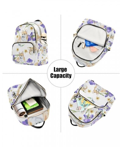 Women Backpack Corgi Purple Flower Anti-Theft Travel Backpack with Luggage Belt Lightweight Handbag Lady Purse Roomy Double Z...