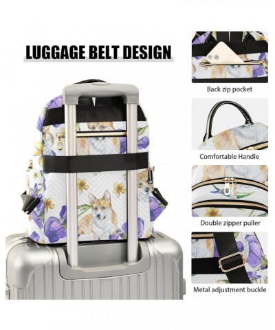 Women Backpack Corgi Purple Flower Anti-Theft Travel Backpack with Luggage Belt Lightweight Handbag Lady Purse Roomy Double Z...