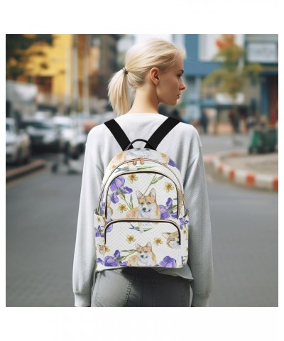 Women Backpack Corgi Purple Flower Anti-Theft Travel Backpack with Luggage Belt Lightweight Handbag Lady Purse Roomy Double Z...