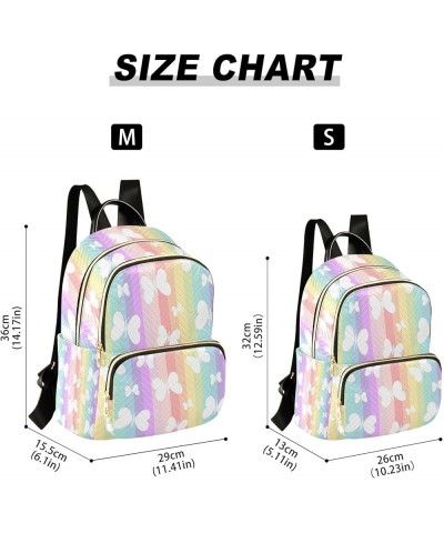 Cute White Butterfly on Rainbow Colorful Stripes Small Backpack Purse for Women Travel Bag Fashion Daypack Back Pack Shoulder...