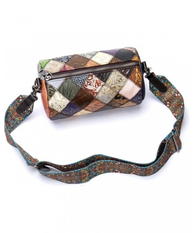 Women Purse, Genuine Leather Patchwork Cylinder Bag, Ladies Multicolored Crossbody Bags with Wide Shoulder Strap $38.53 Shoul...