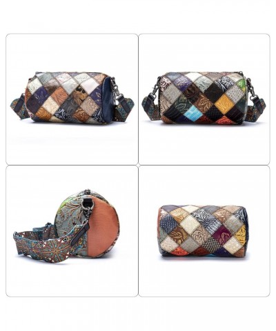 Women Purse, Genuine Leather Patchwork Cylinder Bag, Ladies Multicolored Crossbody Bags with Wide Shoulder Strap $38.53 Shoul...