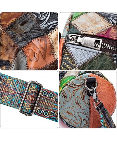 Women Purse, Genuine Leather Patchwork Cylinder Bag, Ladies Multicolored Crossbody Bags with Wide Shoulder Strap $38.53 Shoul...