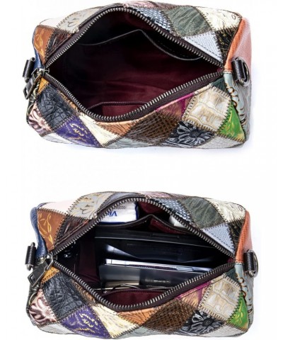 Women Purse, Genuine Leather Patchwork Cylinder Bag, Ladies Multicolored Crossbody Bags with Wide Shoulder Strap $38.53 Shoul...