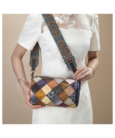 Women Purse, Genuine Leather Patchwork Cylinder Bag, Ladies Multicolored Crossbody Bags with Wide Shoulder Strap $38.53 Shoul...