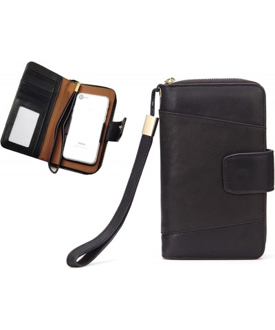 Genuine Cow Leather Wallet Wristlet For Women Men, Rfid Anti-Theft Fashion Purse Clutch Bags Handbag Phone Bag A02 Black $16....