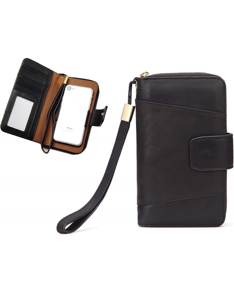 Genuine Cow Leather Wallet Wristlet For Women Men, Rfid Anti-Theft Fashion Purse Clutch Bags Handbag Phone Bag A02 Black $16....