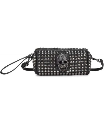 Punk Skull Crossbody Bag PU Leather Women and Men Purse Gothic Rivets Shoulder Bag Black Fashion Clutch Black $31.60 Totes