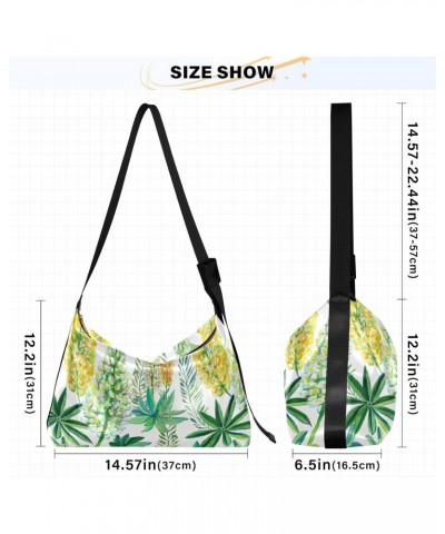 Summer Flower Leaves Soft PU Leather Shoulder Bag for Women Stylish Ladies Crossbody Purse with Zipper Closure Woven Bag for ...