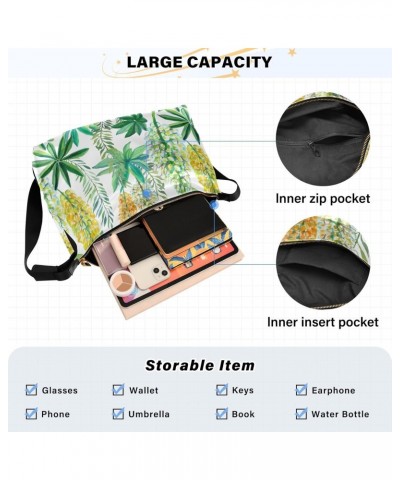 Summer Flower Leaves Soft PU Leather Shoulder Bag for Women Stylish Ladies Crossbody Purse with Zipper Closure Woven Bag for ...