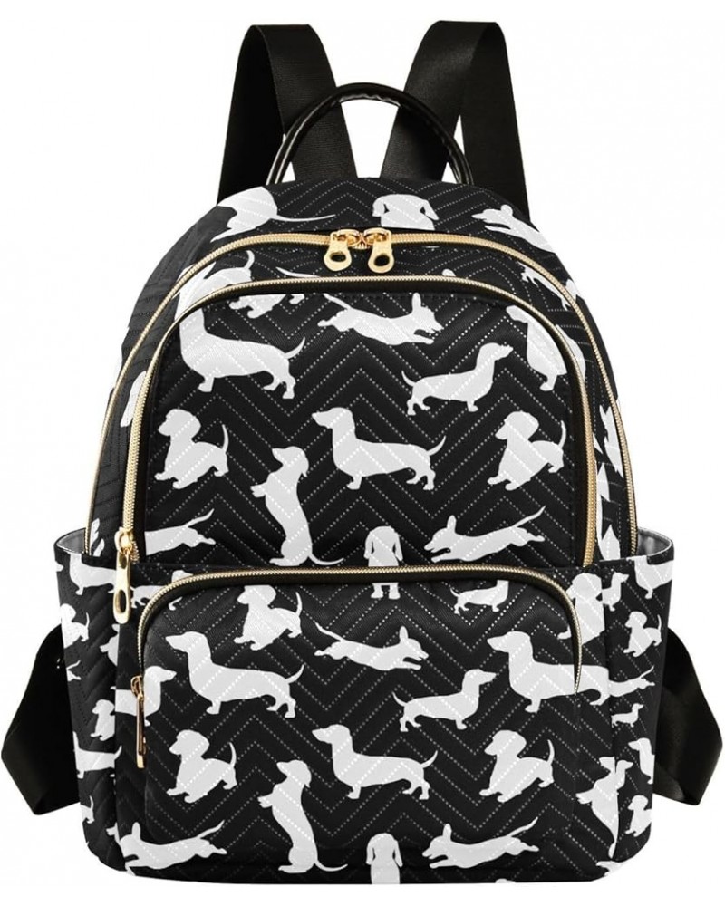 Women Backpack Dachshund Black White Anti-Theft Travel Backpack with Luggage Belt Lightweight Handbag Lady Purse Roomy Double...