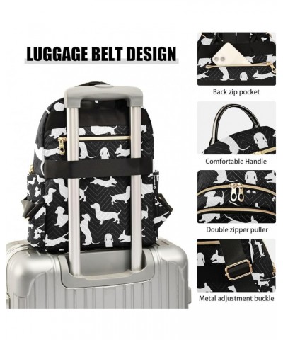 Women Backpack Dachshund Black White Anti-Theft Travel Backpack with Luggage Belt Lightweight Handbag Lady Purse Roomy Double...