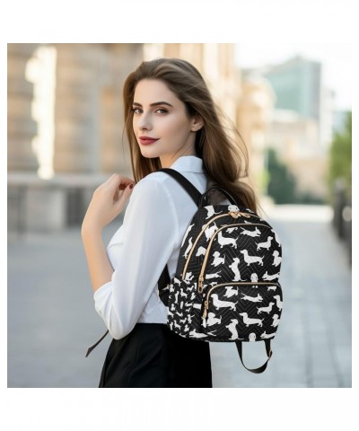 Women Backpack Dachshund Black White Anti-Theft Travel Backpack with Luggage Belt Lightweight Handbag Lady Purse Roomy Double...