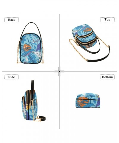 Hibiscus and Leaves on Blue Womens Sling Backpack Crossbody Chain Shoulder Bags Waist Packs Multipurpose Handbags for Travel ...