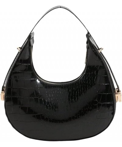 Women's Crescent Hobo Bag Metallic Purse Crocodile Embossed Mini Clutch Bag Tote Handbags Black $12.50 Hobo Bags