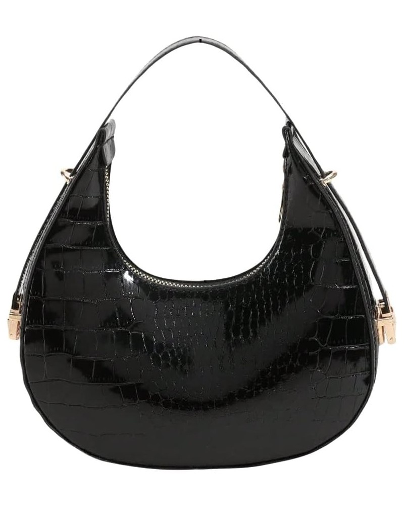 Women's Crescent Hobo Bag Metallic Purse Crocodile Embossed Mini Clutch Bag Tote Handbags Black $12.50 Hobo Bags