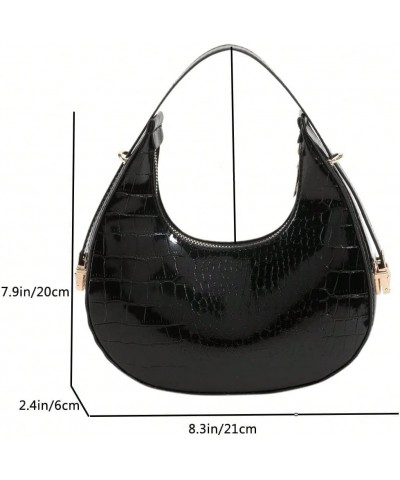 Women's Crescent Hobo Bag Metallic Purse Crocodile Embossed Mini Clutch Bag Tote Handbags Black $12.50 Hobo Bags