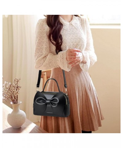 Shoulder Bag for Women PU Leather Purse Girls Bowknot Handbag Fashion Top-Handle Satchel Ladies Crossbody Black $25.18 Satchels