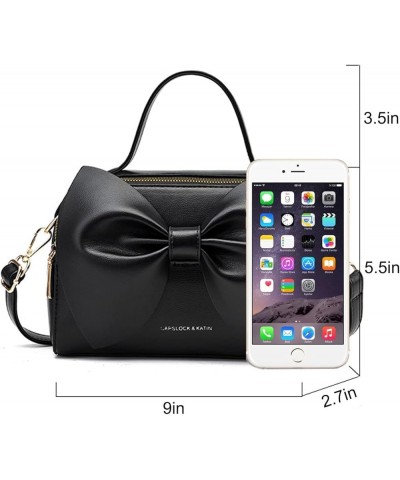 Shoulder Bag for Women PU Leather Purse Girls Bowknot Handbag Fashion Top-Handle Satchel Ladies Crossbody Black $25.18 Satchels