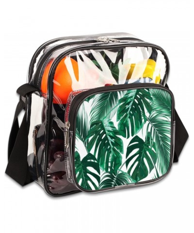 Tropical Palm Leaves Painting Clear Crossbody Stadium Approved Clear Purse Bag with Zipper Pocket Long Strap Shoulder Bag for...