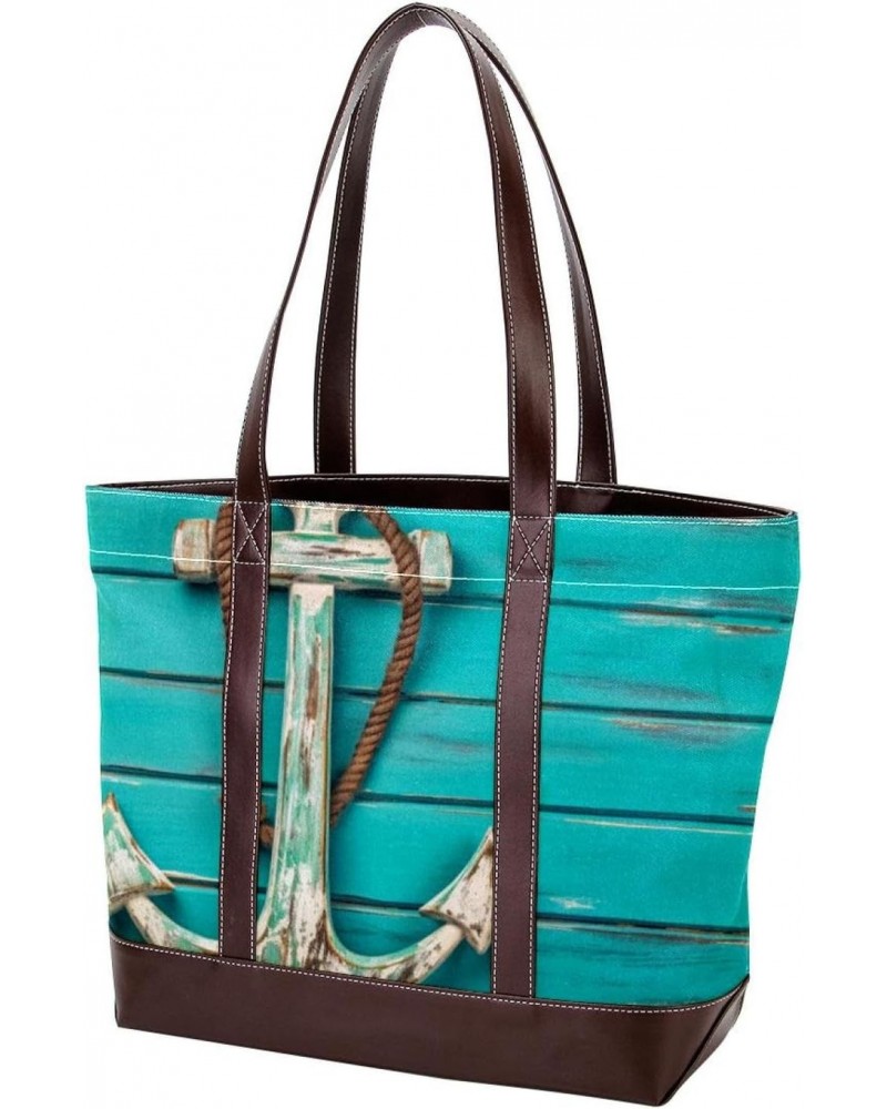 The Tote Bag For Women,Tote Bag With Zipper,Canvas Tote Bag,Anchor Deck Blue Summer Ocean Handbags $19.16 Totes