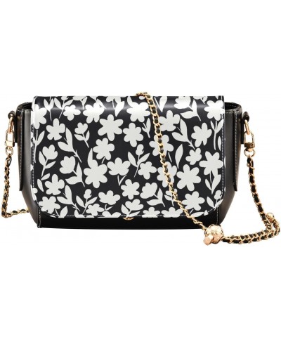 Women's Crossbody Handbags Leather Shoulder Bags Wallet Black Flap (White Small Floral) Print Adjustable Chain Straps Satchel...