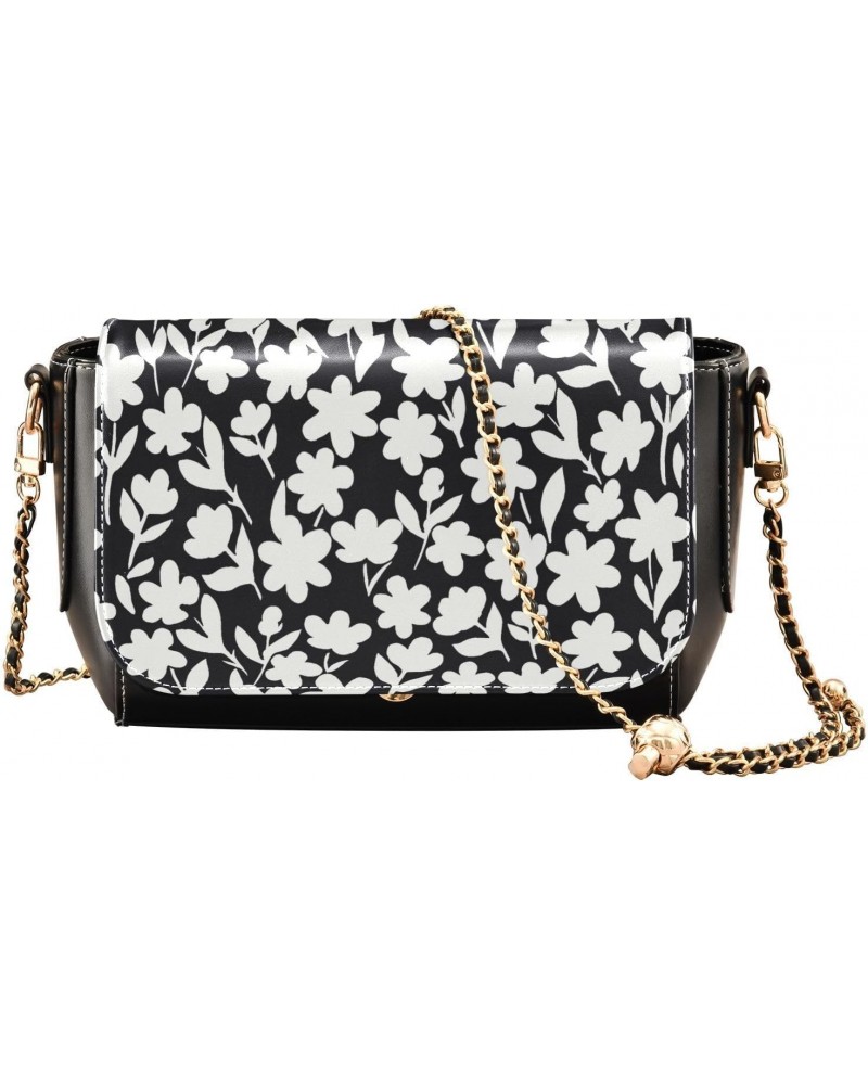 Women's Crossbody Handbags Leather Shoulder Bags Wallet Black Flap (White Small Floral) Print Adjustable Chain Straps Satchel...