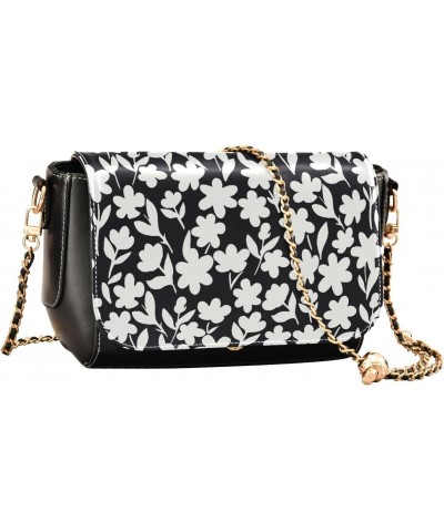 Women's Crossbody Handbags Leather Shoulder Bags Wallet Black Flap (White Small Floral) Print Adjustable Chain Straps Satchel...