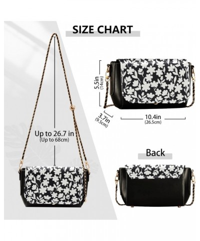 Women's Crossbody Handbags Leather Shoulder Bags Wallet Black Flap (White Small Floral) Print Adjustable Chain Straps Satchel...