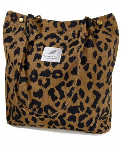 Corduroy Tote Bag for Women Canvas Shoulder Cord Purse with Inner Pocket Brown Leopard $10.86 Shoulder Bags