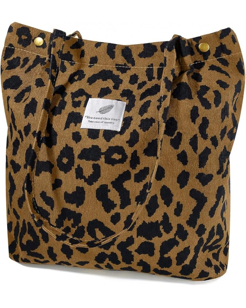 Corduroy Tote Bag for Women Canvas Shoulder Cord Purse with Inner Pocket Brown Leopard $10.86 Shoulder Bags