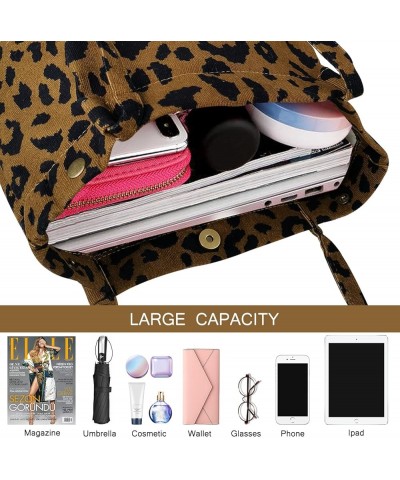 Corduroy Tote Bag for Women Canvas Shoulder Cord Purse with Inner Pocket Brown Leopard $10.86 Shoulder Bags