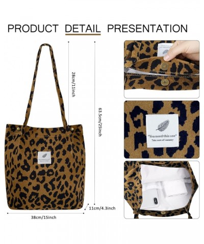 Corduroy Tote Bag for Women Canvas Shoulder Cord Purse with Inner Pocket Brown Leopard $10.86 Shoulder Bags