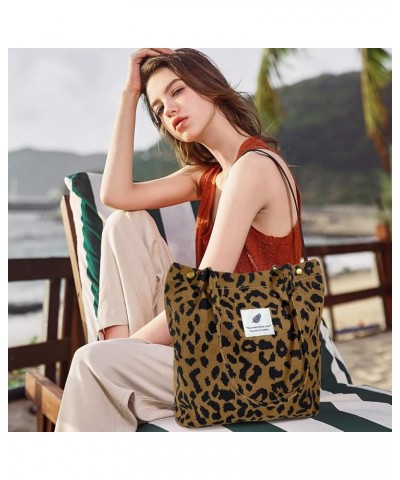 Corduroy Tote Bag for Women Canvas Shoulder Cord Purse with Inner Pocket Brown Leopard $10.86 Shoulder Bags