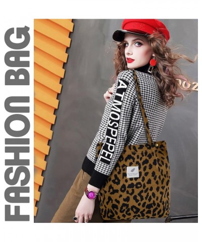 Corduroy Tote Bag for Women Canvas Shoulder Cord Purse with Inner Pocket Brown Leopard $10.86 Shoulder Bags