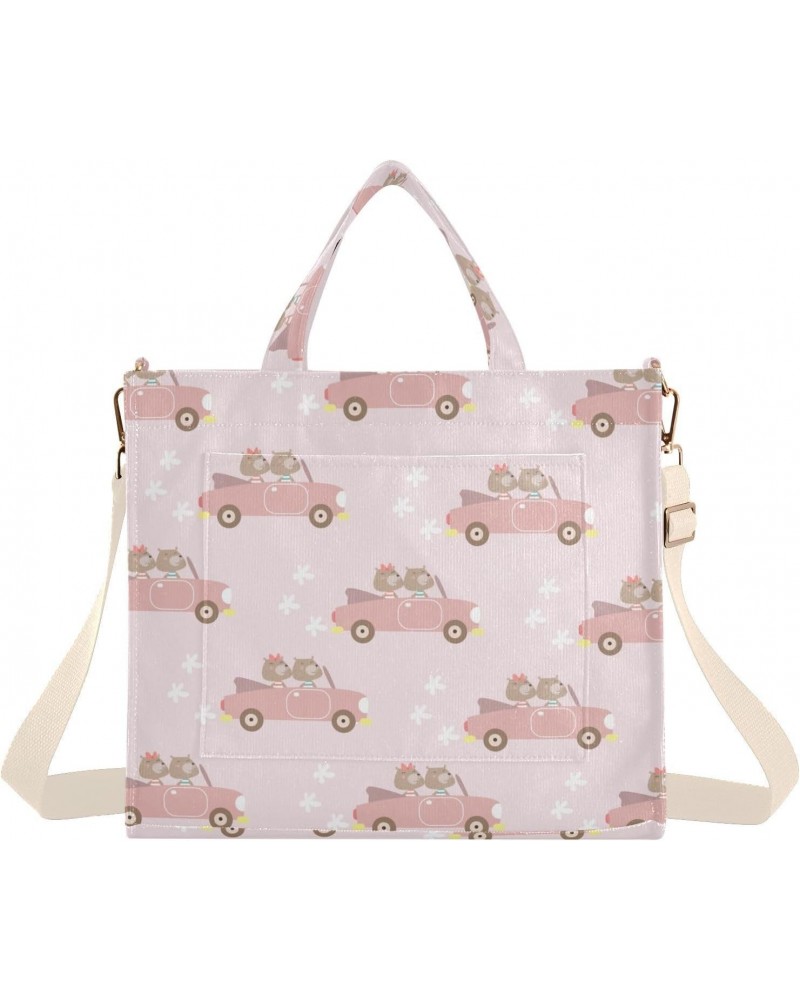 Driving Cute Bear Corduroy Handbag - Fashionable, Unique, and Versatile Shoulder Bag Beige straps $14.94 Shoulder Bags