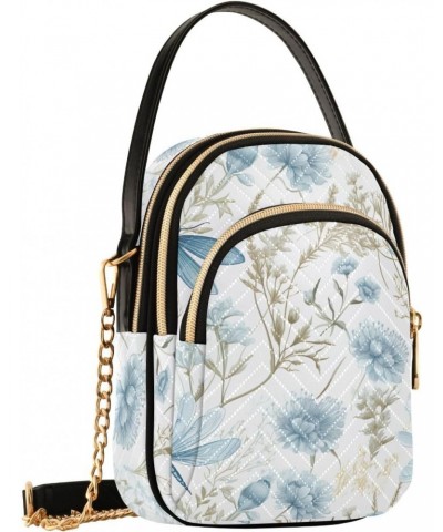 Blue Floral Dragonflies Small Crossbody Bags for Women Cell Phone Shoulder Purse Handbags Wallet 21215129 $12.60 Crossbody Bags