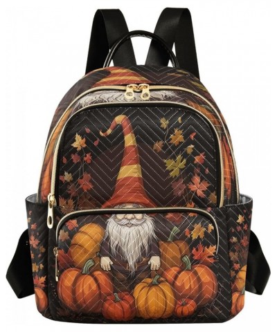 Gnomes Pumpkin Fall Quilted Backpack for Women Shoulder Bags Purses Travel Bag for Nurse Work Daily S Medium $16.42 Backpacks