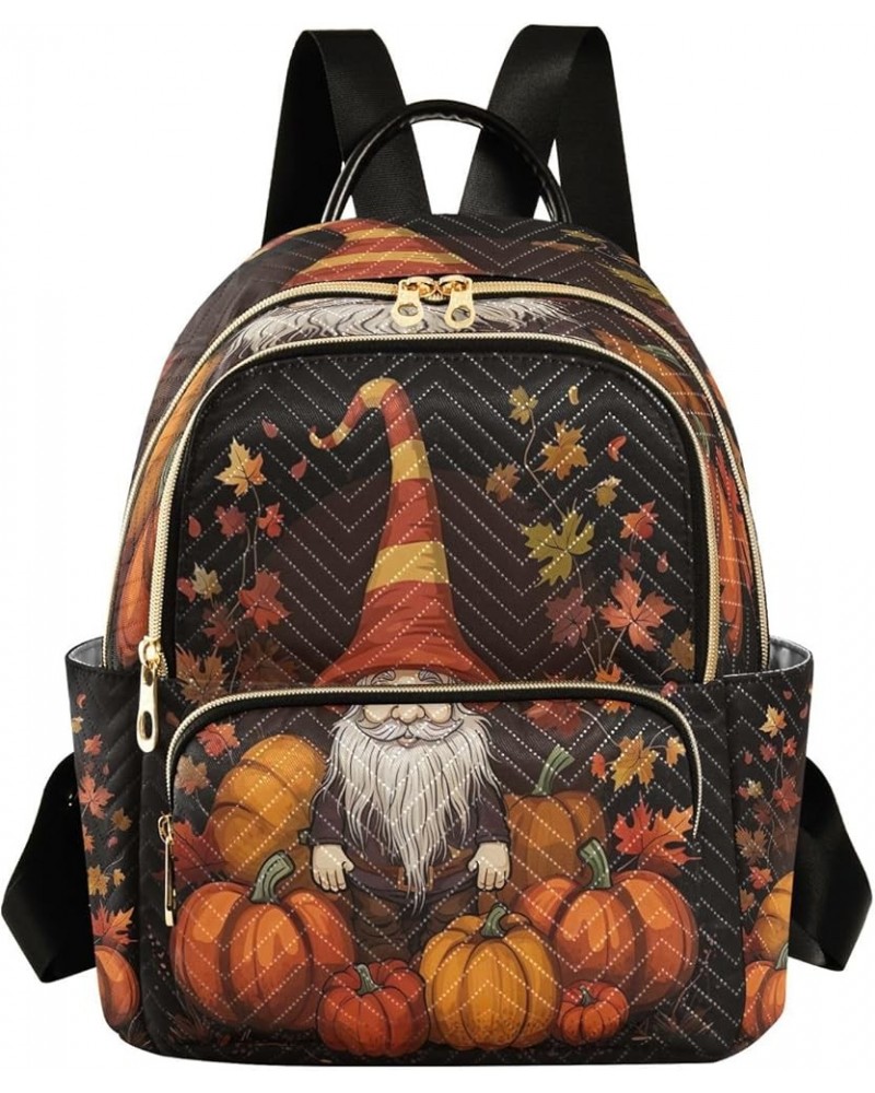 Gnomes Pumpkin Fall Quilted Backpack for Women Shoulder Bags Purses Travel Bag for Nurse Work Daily S Medium $16.42 Backpacks