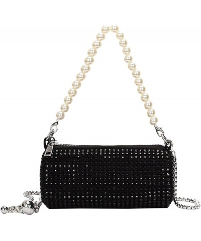 Round Rhinestone Evening Purse For Women Trendy Pearl Black $35.61 Evening Bags